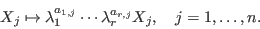 \begin{displaymath}X_j \mapsto \lambda_1^{a_{1,j}} \cdots \lambda_r^{a_{r,j}}X_j,
\quad j=1,\ldots,n.\end{displaymath}