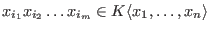 $x_{i_1} x_{i_2} \dots x_{i_m} \in K\langle x_1,\ldots,x_n \rangle$