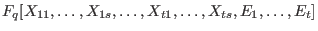 $F_q[X_{11},\dots,X_{1s},\ldots,X_{t1},\dots,X_{ts},E_1,\dots,E_t]$
